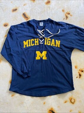 U of M Lace-Up V-Neck Long Sleeve T-Shirt by Spirit Jersey, Unisex L